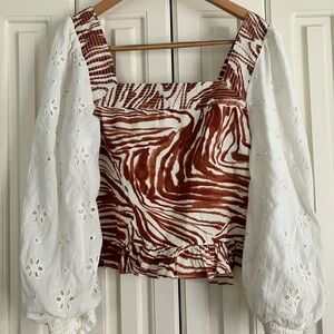 Anthropologie Love The Label Floral Puff Sleeved Zebra Print Blouse L NWT